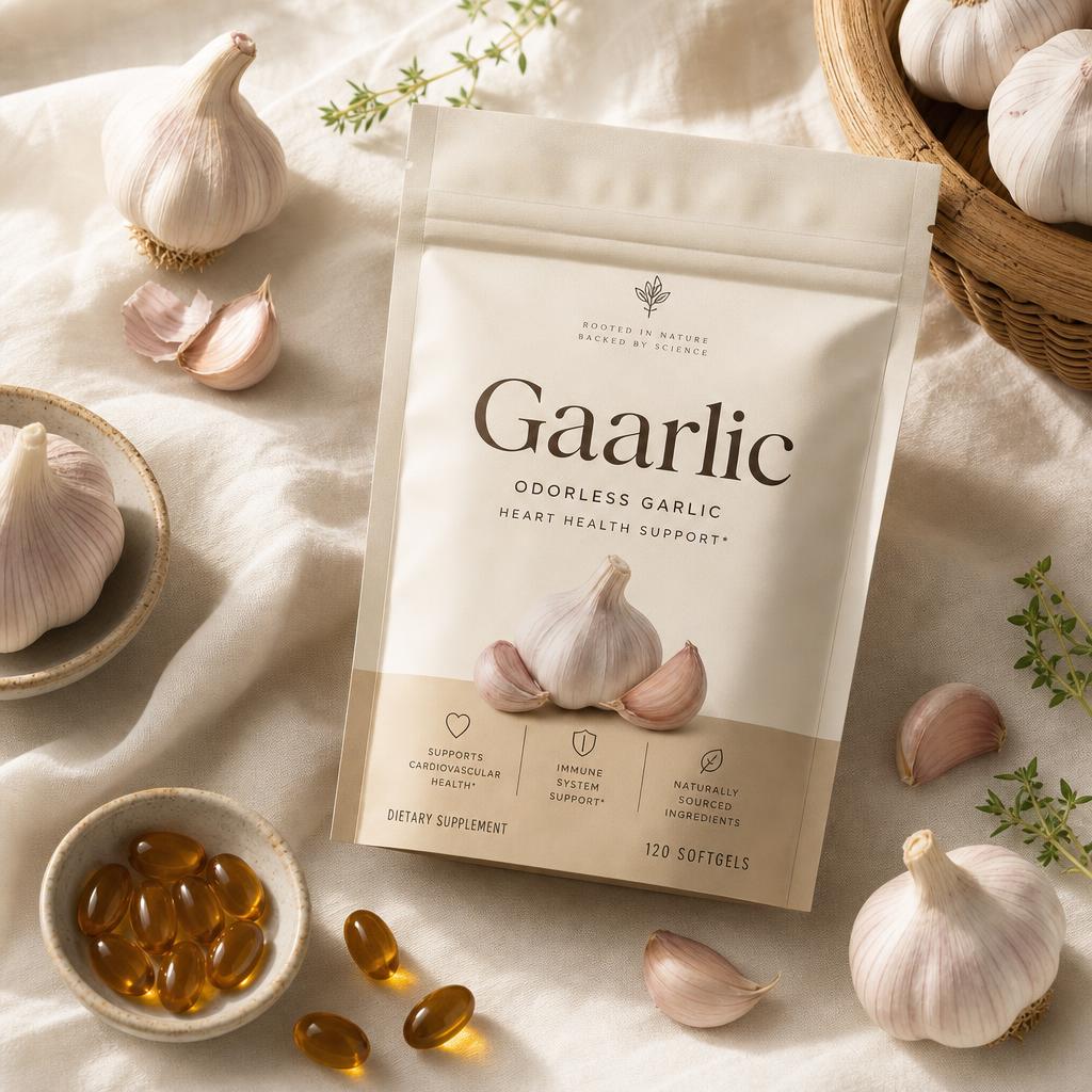 Gaarlic pouch with garlic and softgels